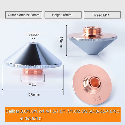 品質  DM28 M11 1.2mm Copper Laser Nozzle For Fiber Laser Cutting Machine 工場